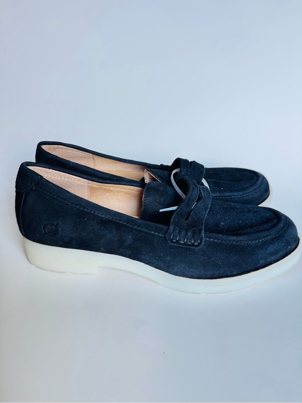 Born Black Suede Loafers with Cream Sole